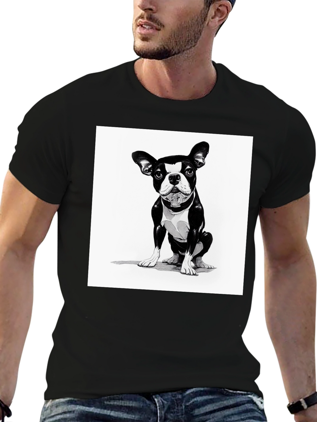 Boston Terrier Graphic Tee - Black Cotton Blend