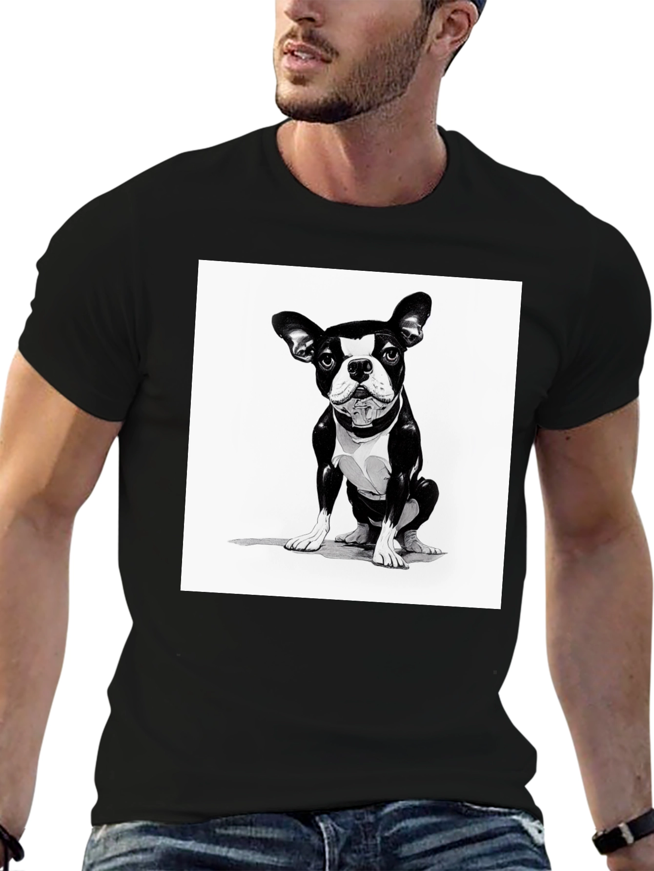 Boston Terrier Graphic Tee - Black Cotton Blend