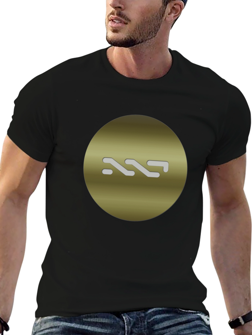 Stylish Black Tee with Gold Circle Graphic