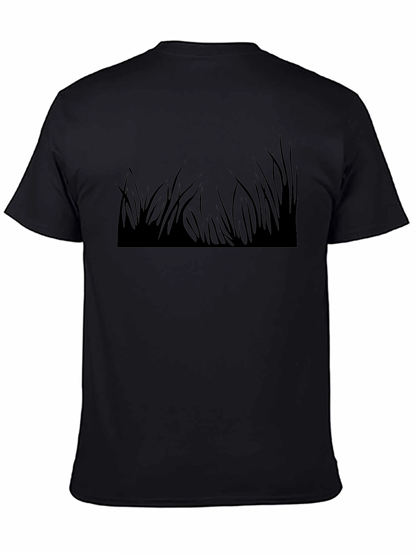Black T-Shirt with Grass Print
