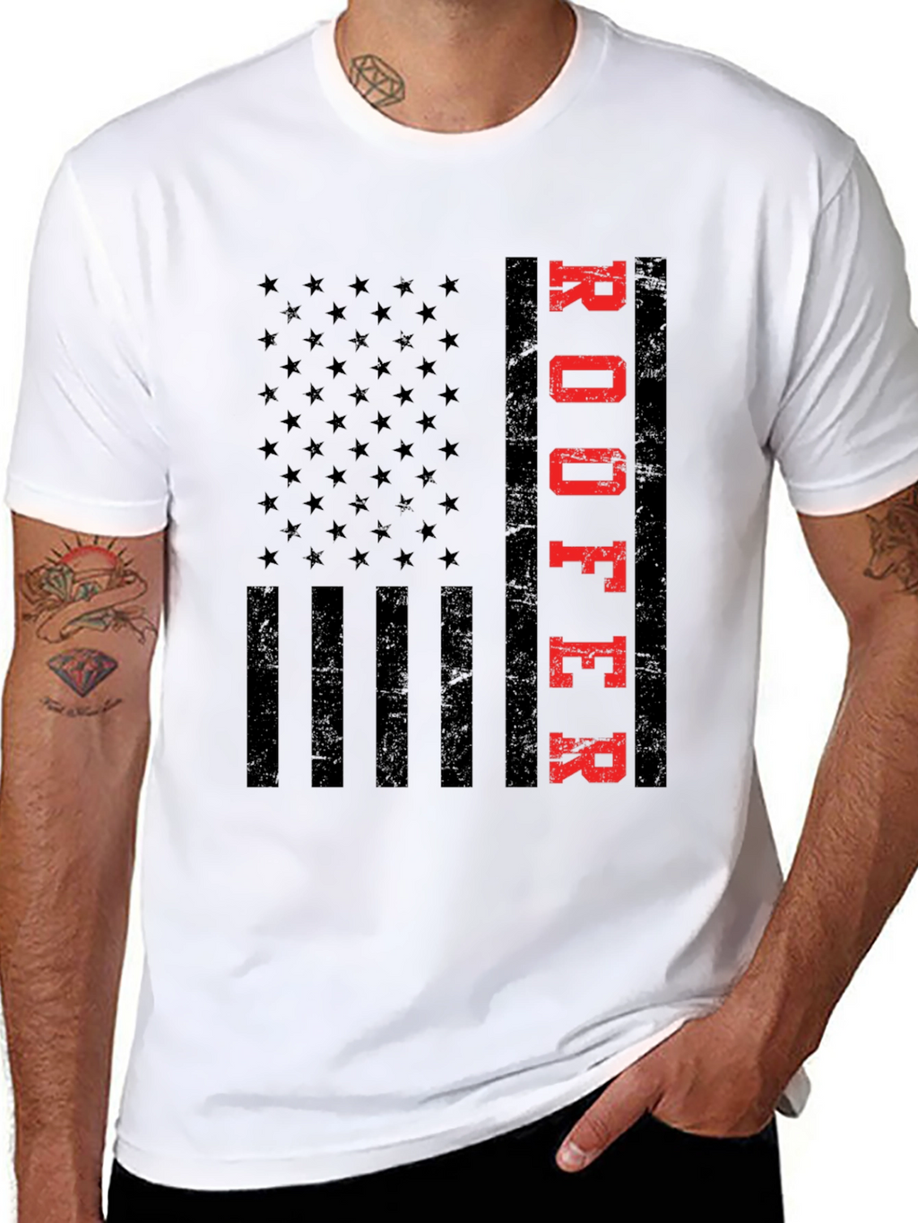 Roofer American Flag T-Shirt Patriotic Job Pride