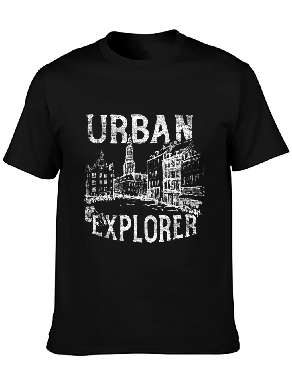 Urban Explorer Graphic Tee - Black Cotton T-Shirt