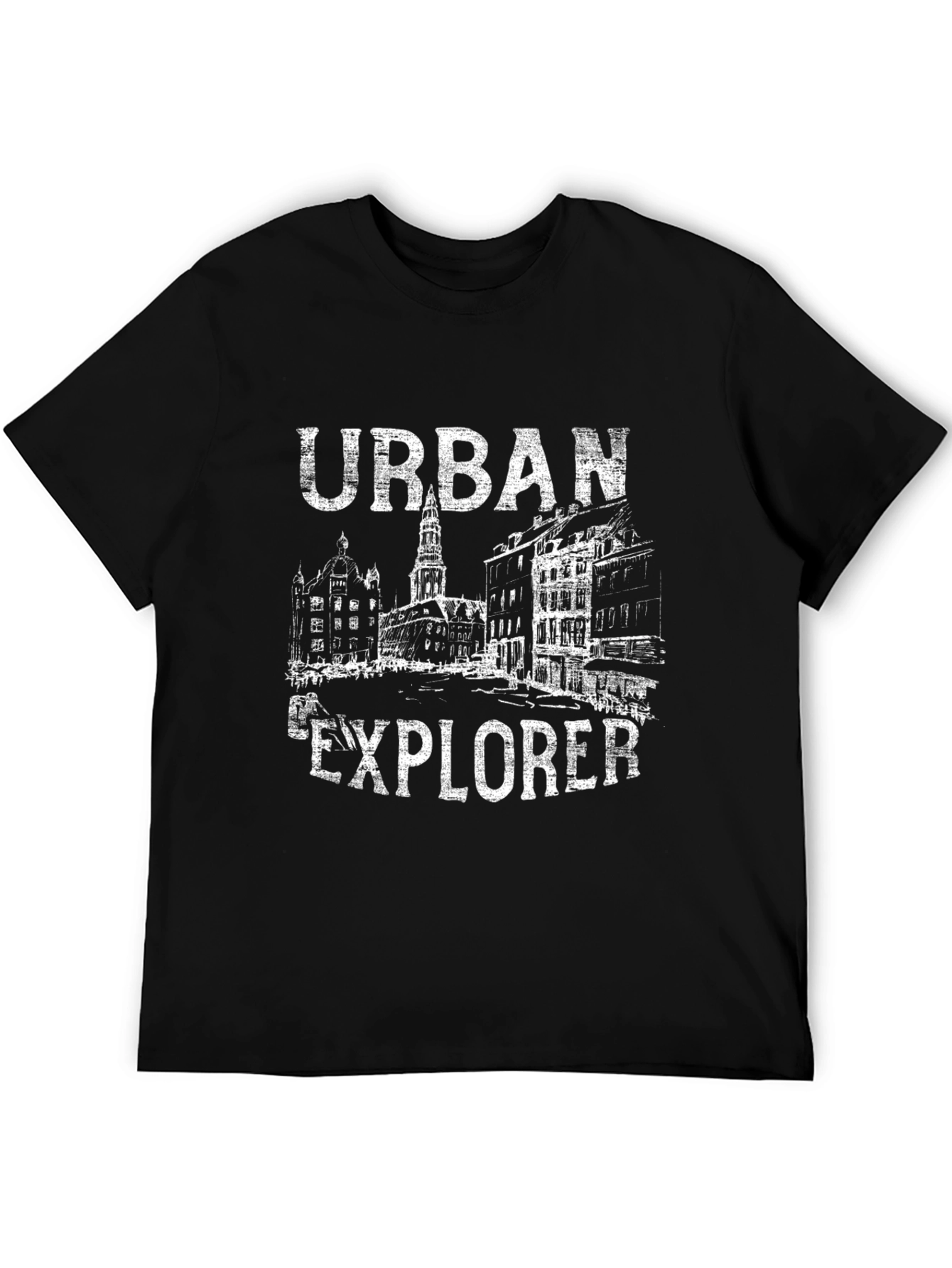Urban Explorer Graphic Tee - Black Cotton T-Shirt