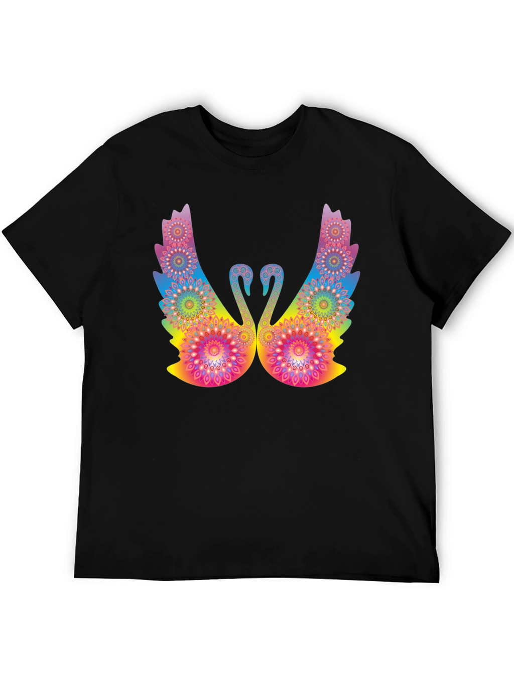 Psychedelic Swan Graphic Black T-Shirt