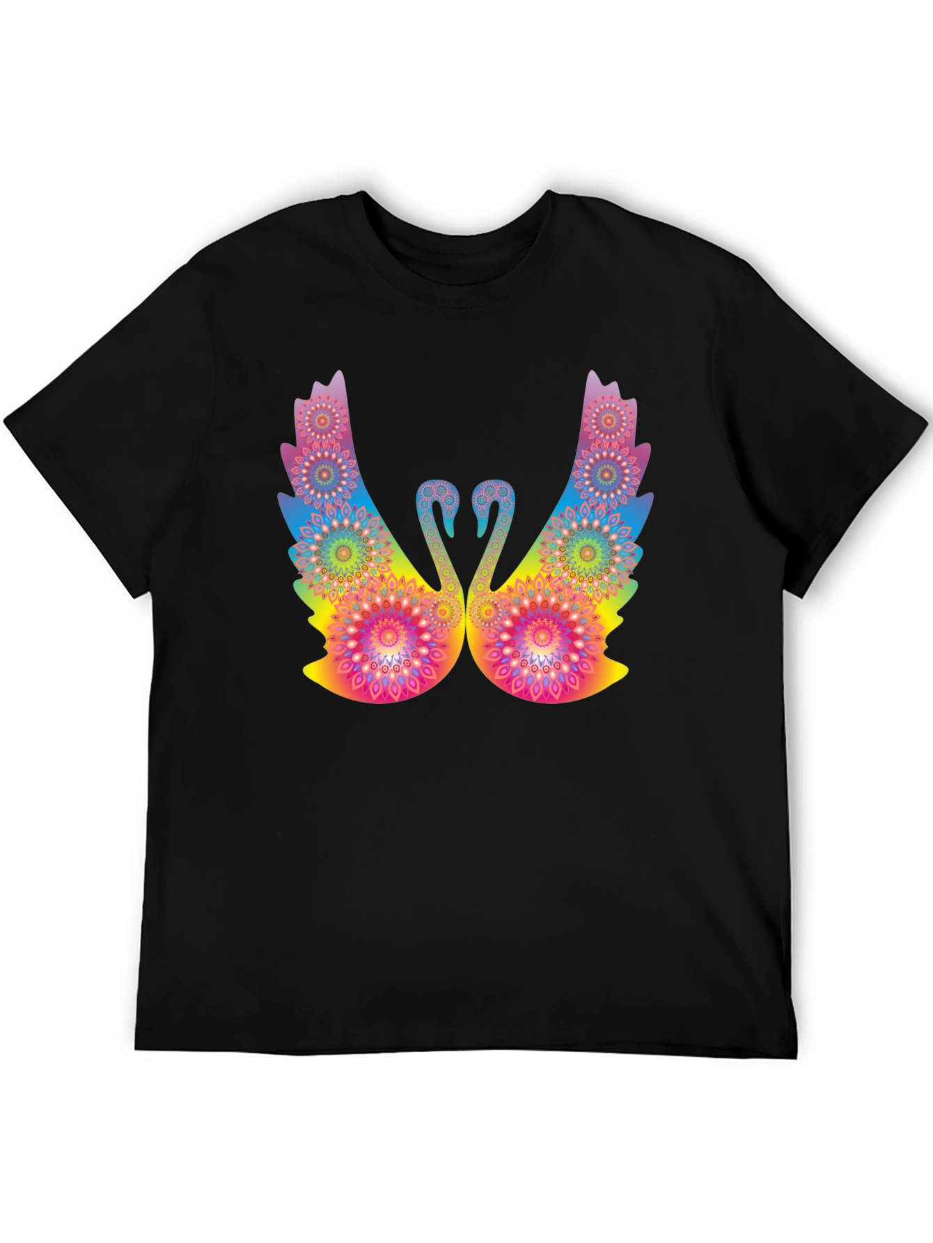 Psychedelic Swan Graphic Black T-Shirt