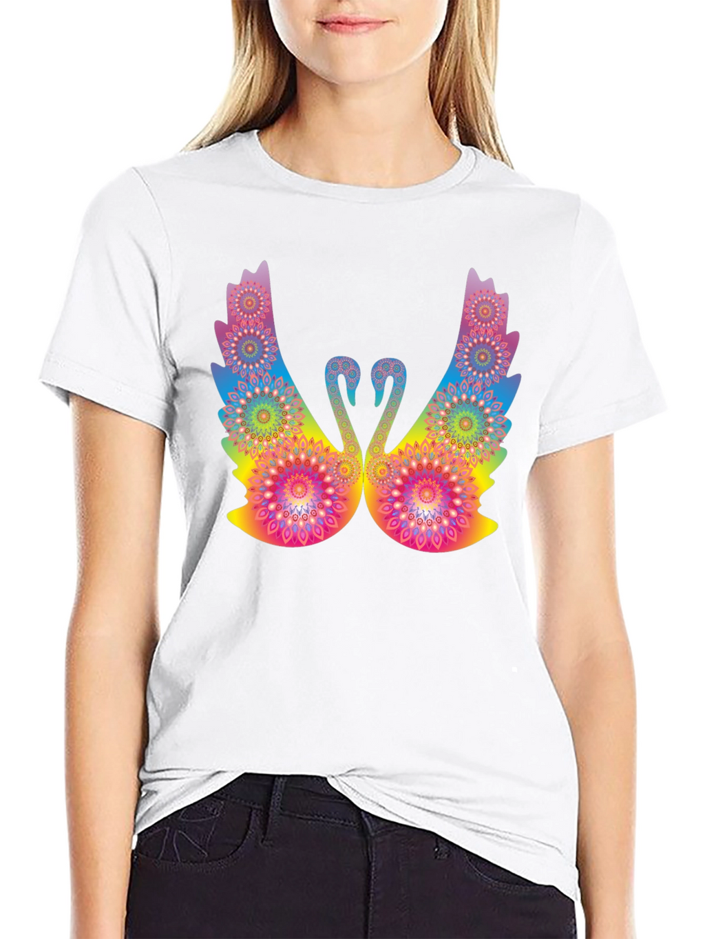 Psychedelic Swan Graphic Black T-Shirt