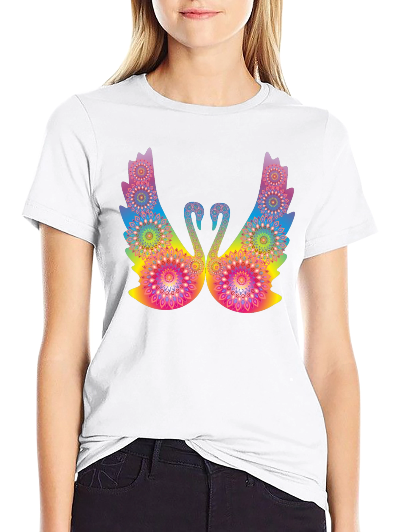 Psychedelic Swan Graphic Black T-Shirt