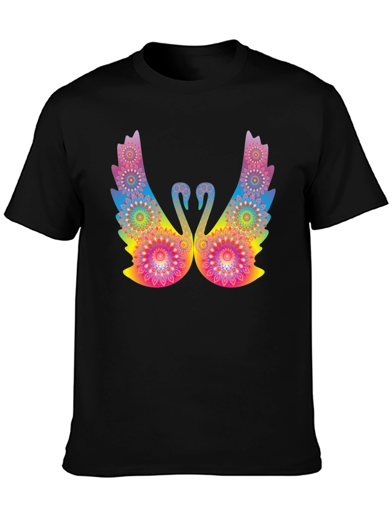 Psychedelic Swan Graphic Black T-Shirt