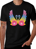 Psychedelic Swan Graphic Black T-Shirt