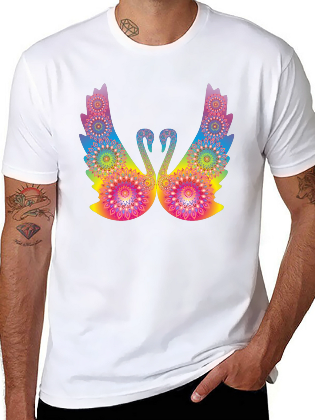 Psychedelic Swan Graphic Black T-Shirt
