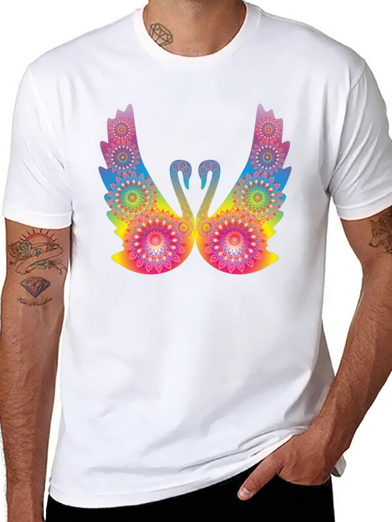 Psychedelic Swan Graphic Black T-Shirt