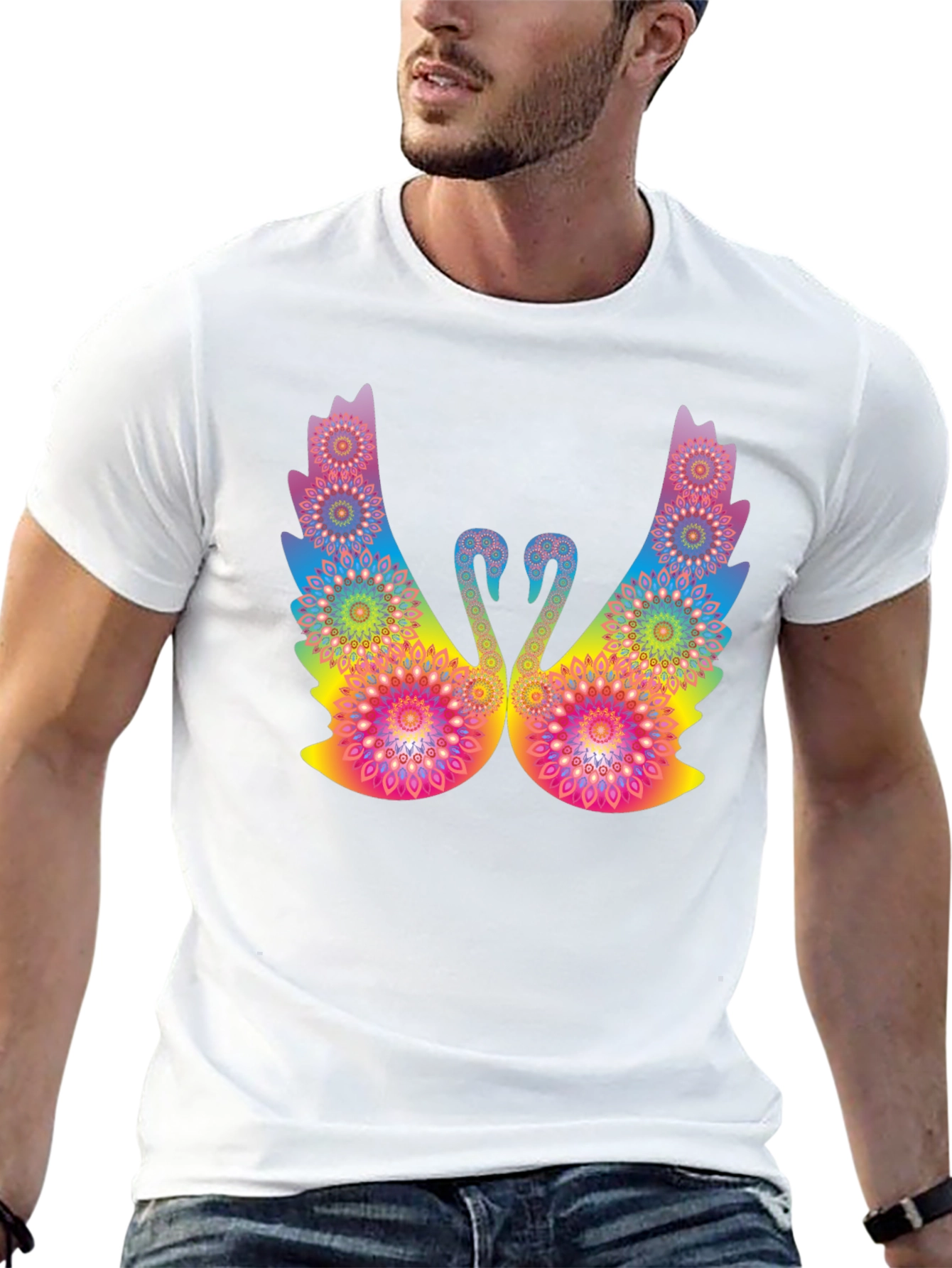 Psychedelic Swan Graphic Black T-Shirt
