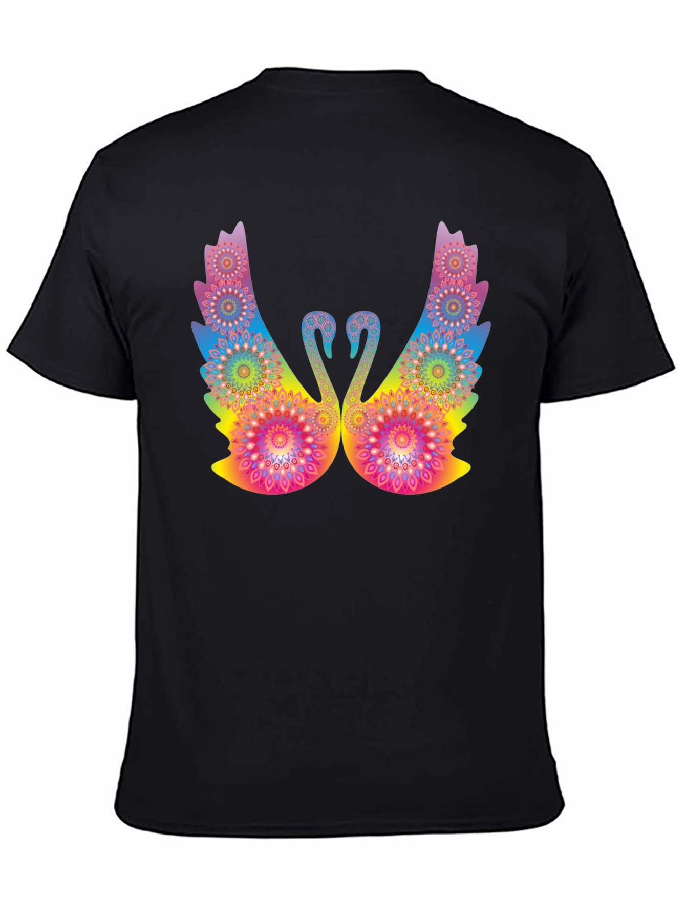 Psychedelic Swan Graphic Black T-Shirt
