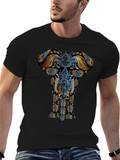 Elephant Mandala Graphic Print Mens Black T-Shirt