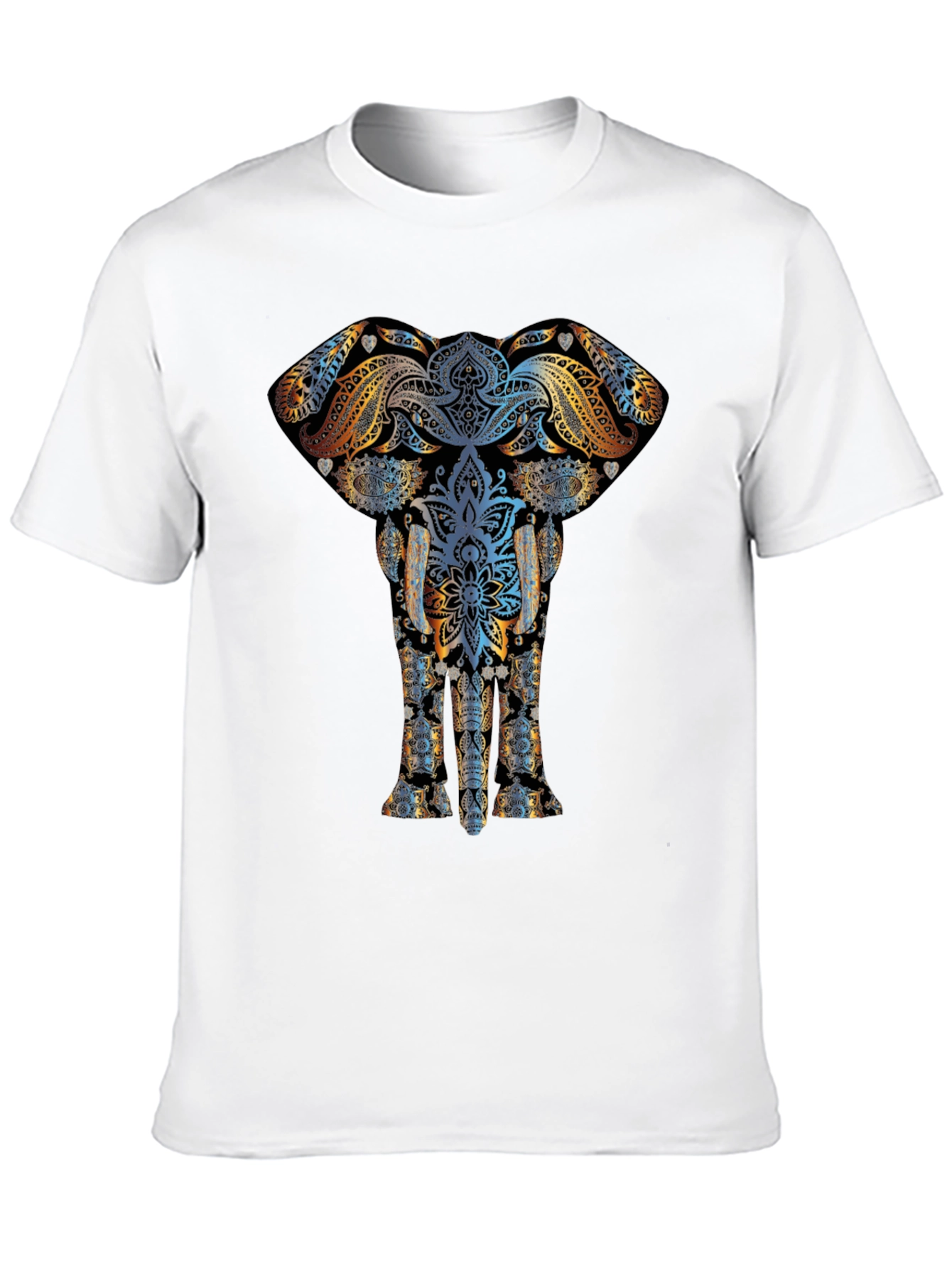 Elephant Mandala Graphic Print Mens Black T-Shirt