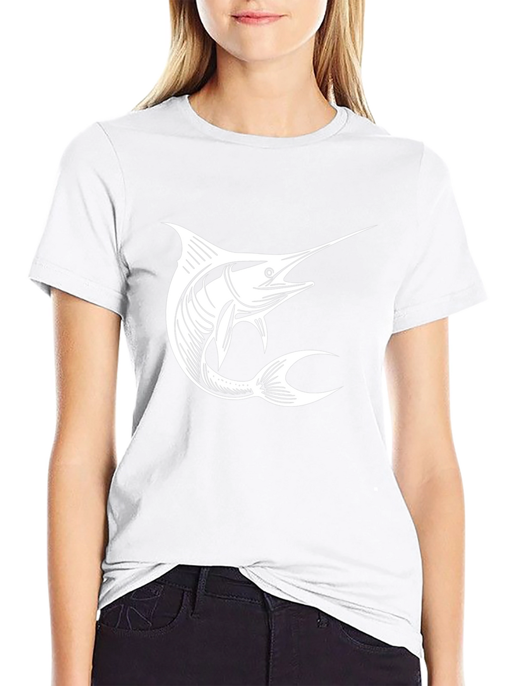 Black T-Shirt with White Marlin Graphic