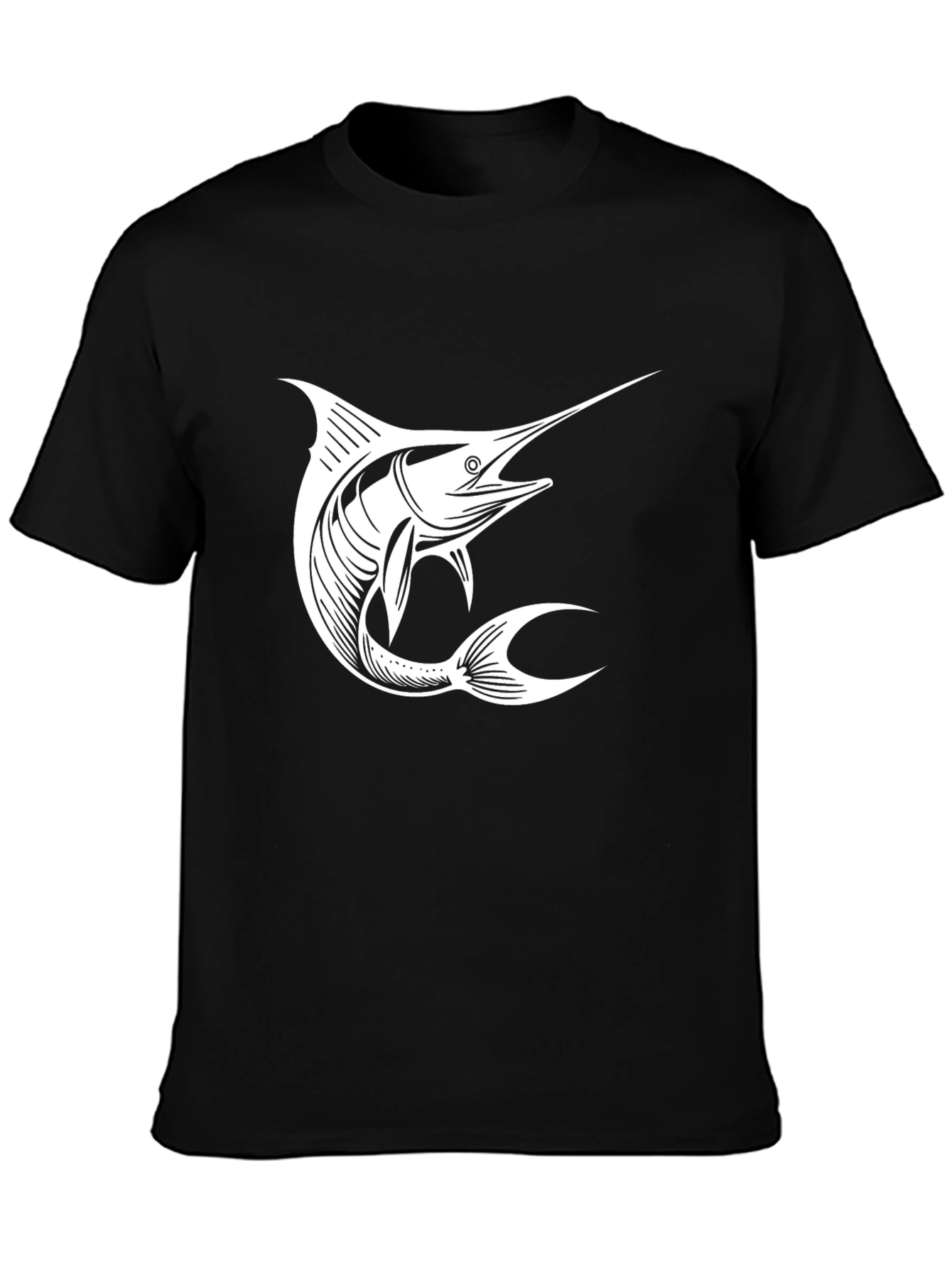 Black T-Shirt with White Marlin Graphic