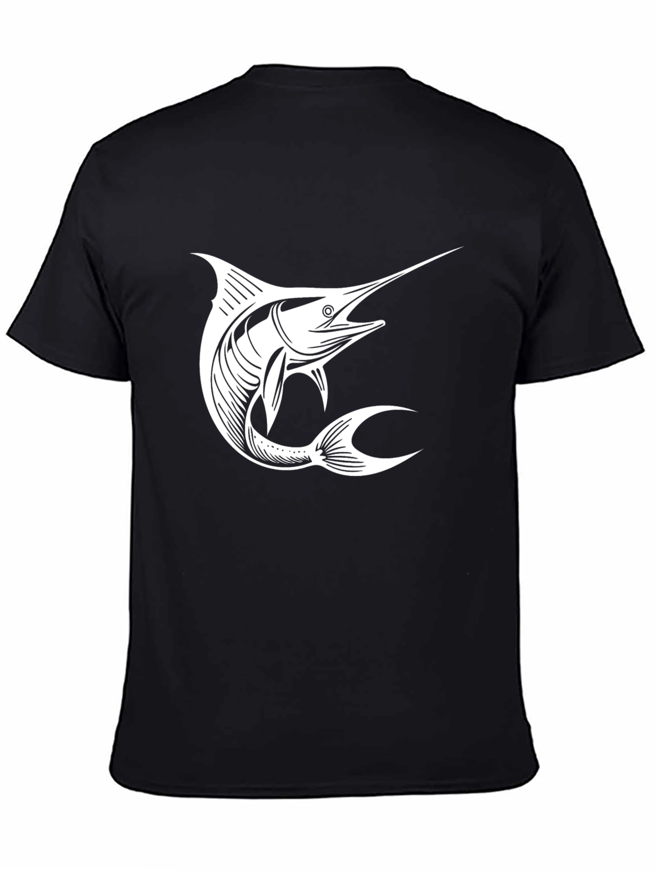 Black T-Shirt with White Marlin Graphic