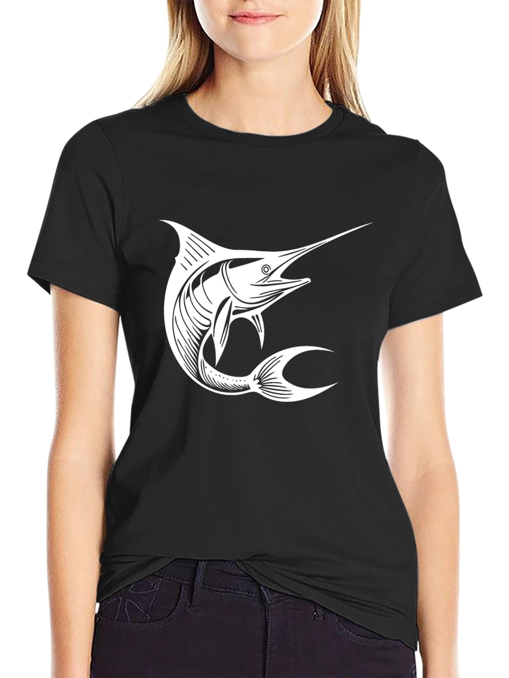 Black T-Shirt with White Marlin Graphic
