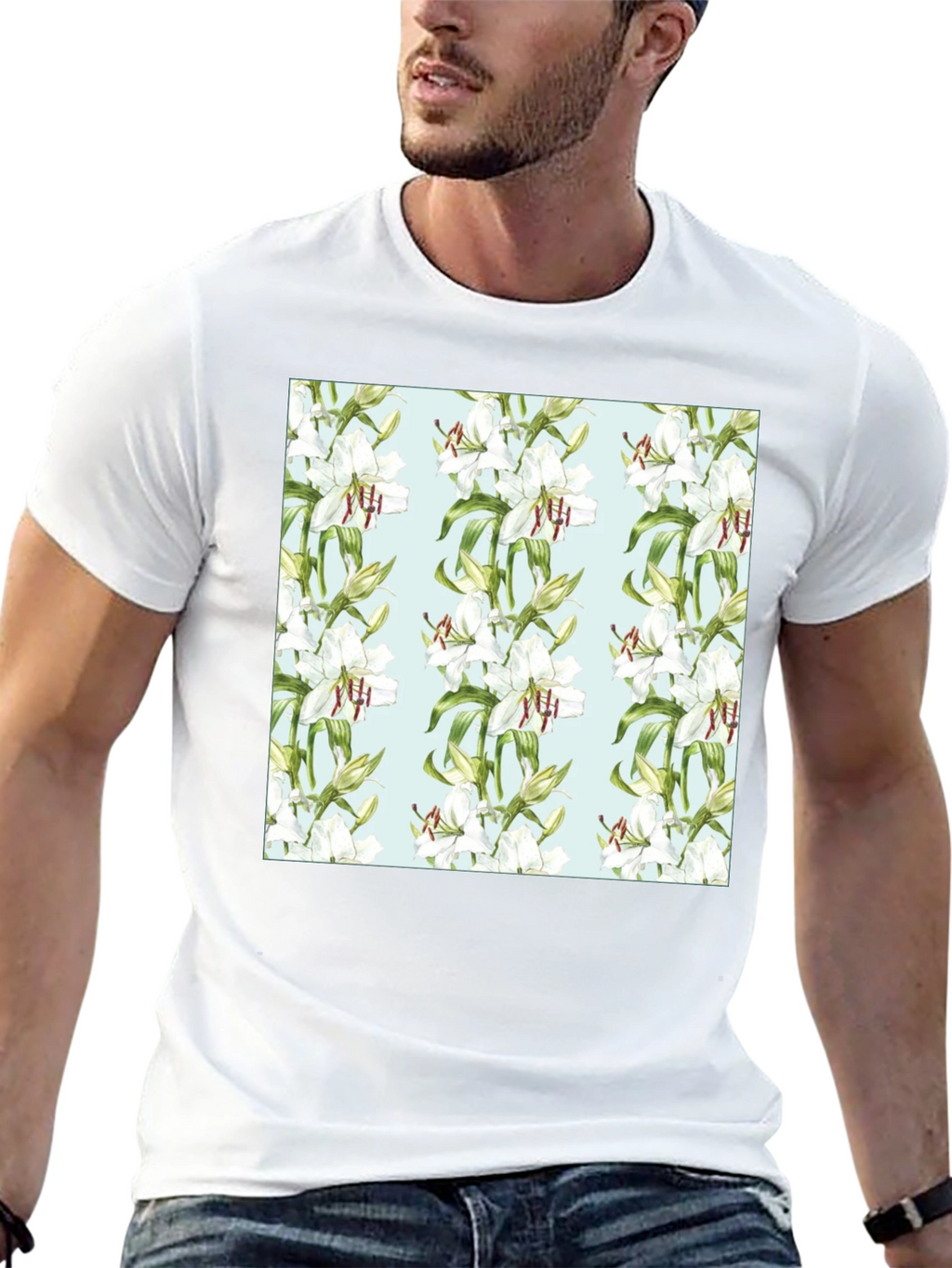 Floral Lily Print Black T-Shirt