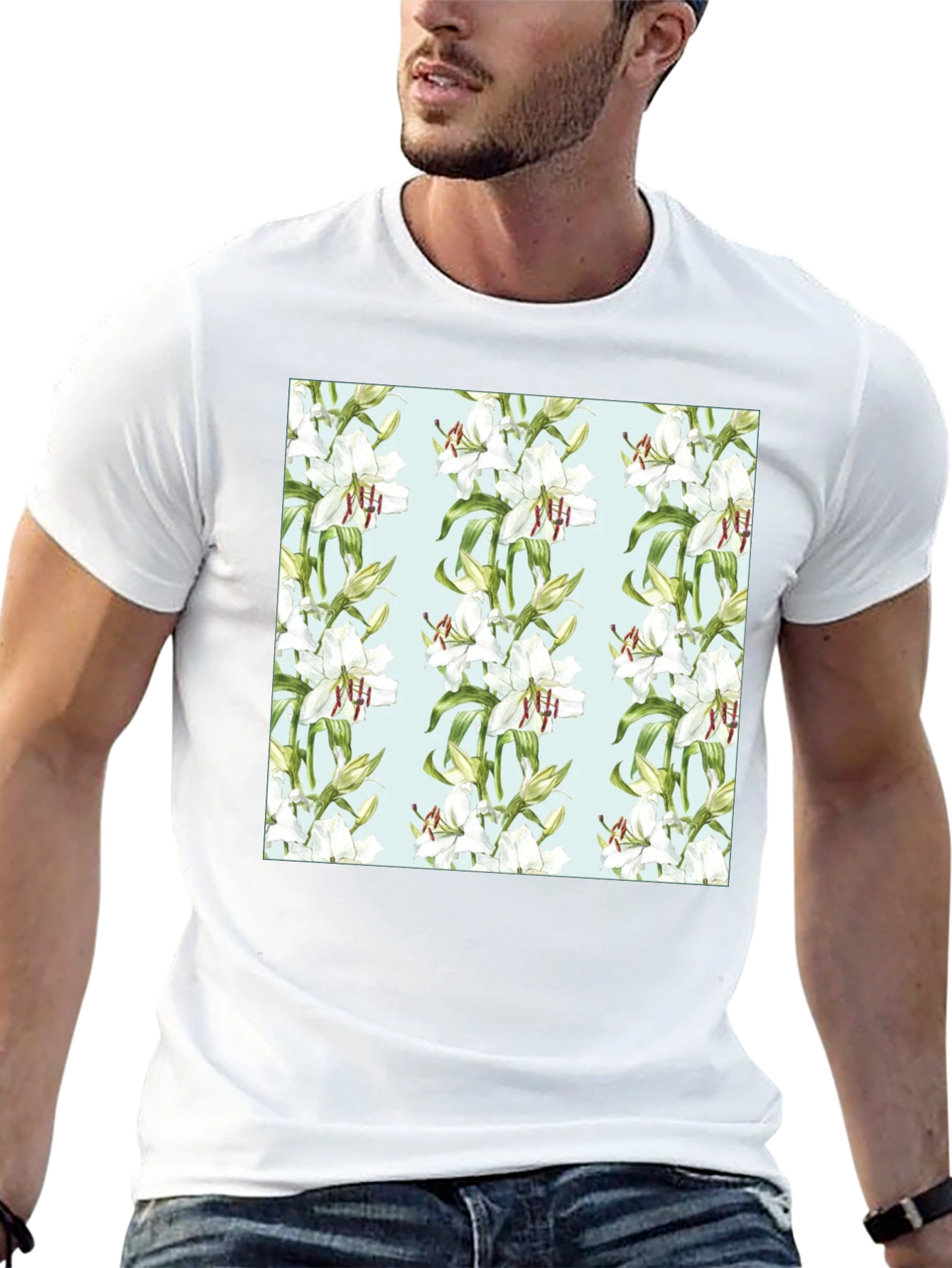 Floral Lily Print Black T-Shirt