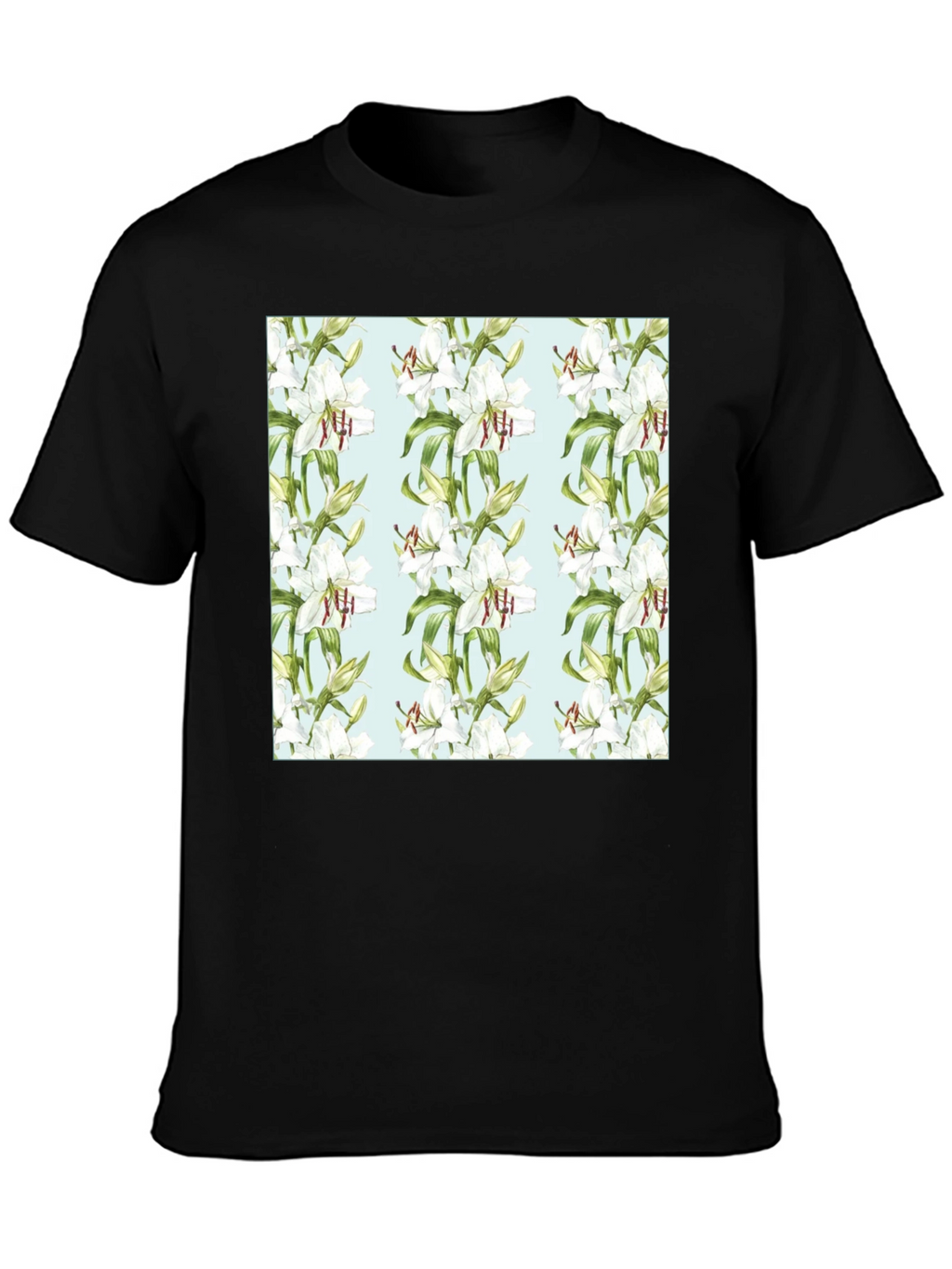 Floral Lily Print Black T-Shirt