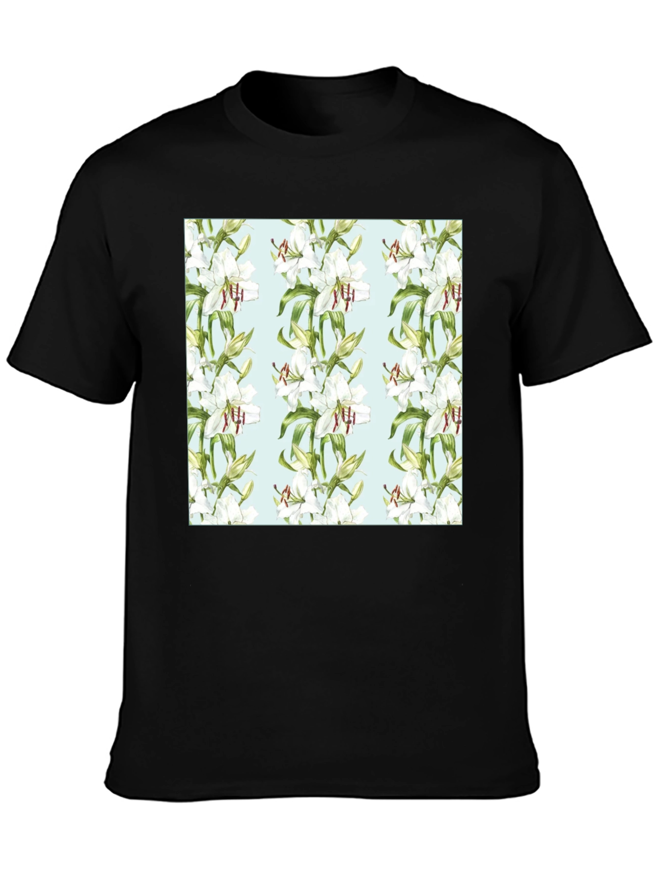 Floral Lily Print Black T-Shirt