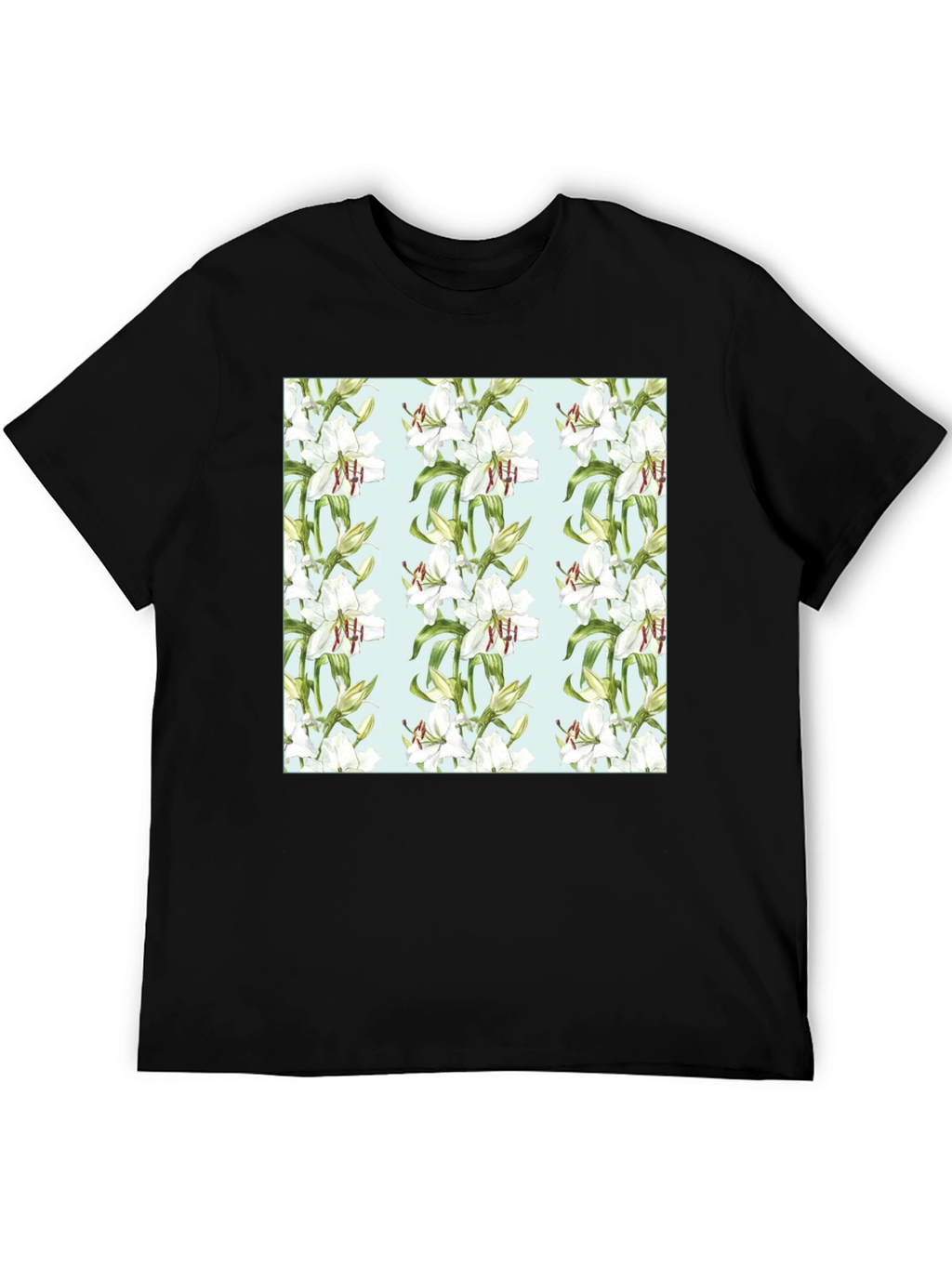 Floral Lily Print Black T-Shirt