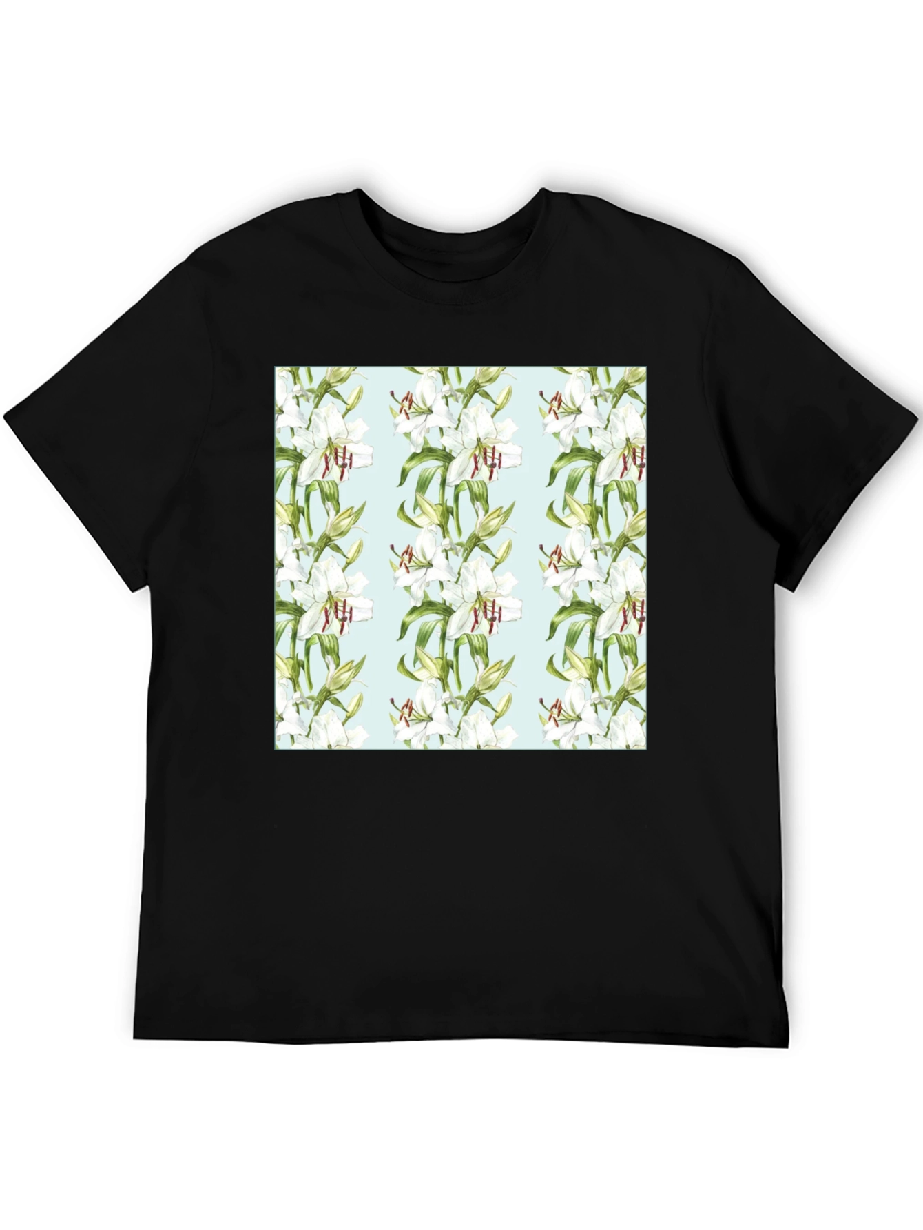 Floral Lily Print Black T-Shirt