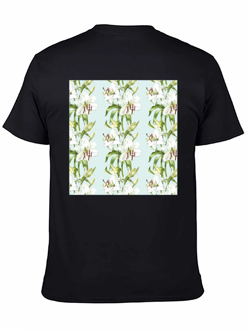 Floral Lily Print Black T-Shirt