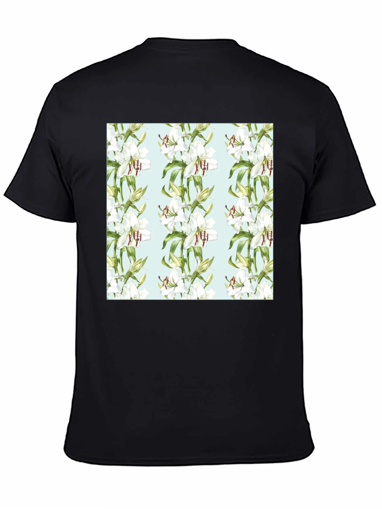 Floral Lily Print Black T-Shirt