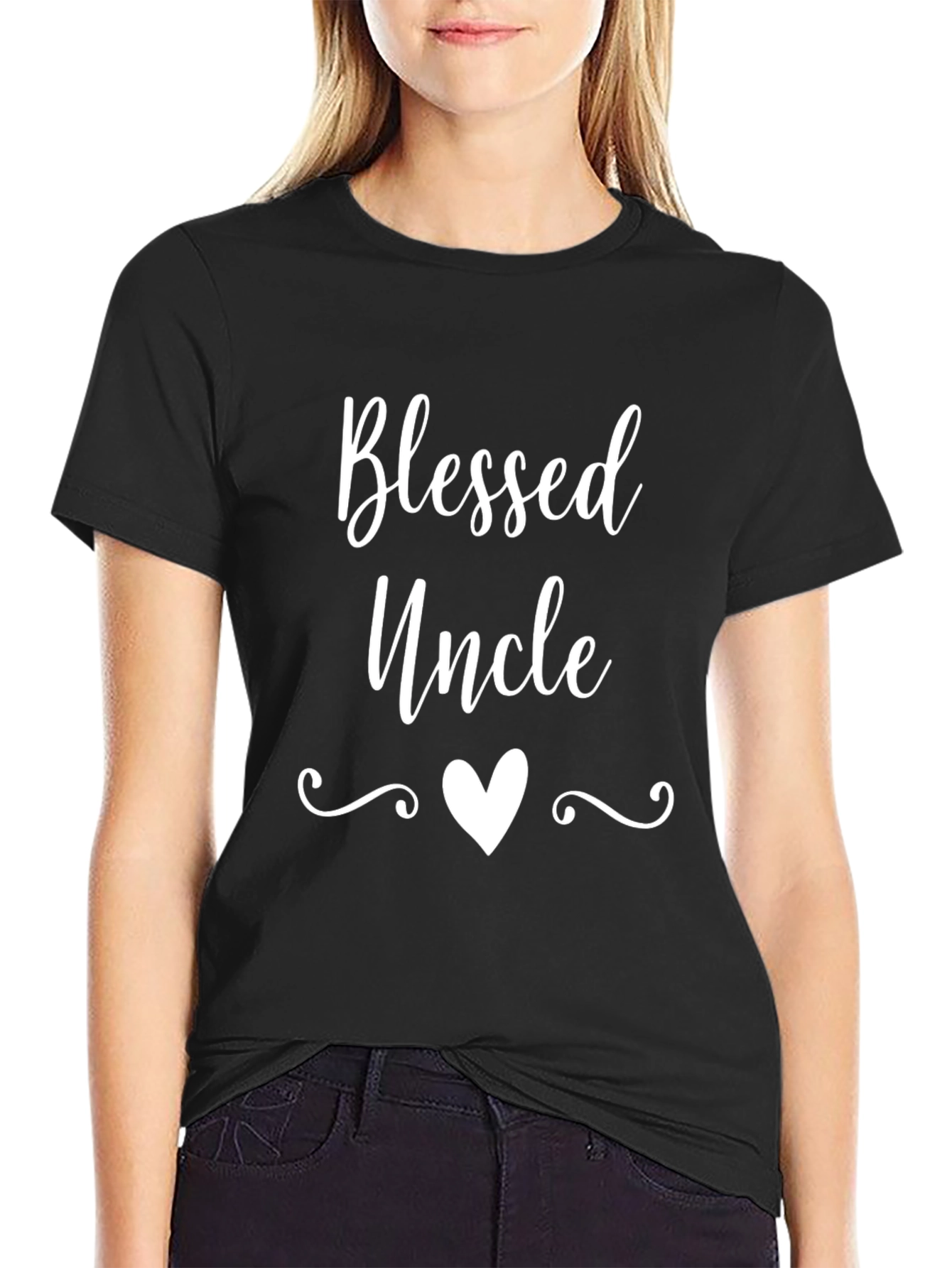 Blessed Uncle T-Shirt - Black Cotton Tee with Heart Design