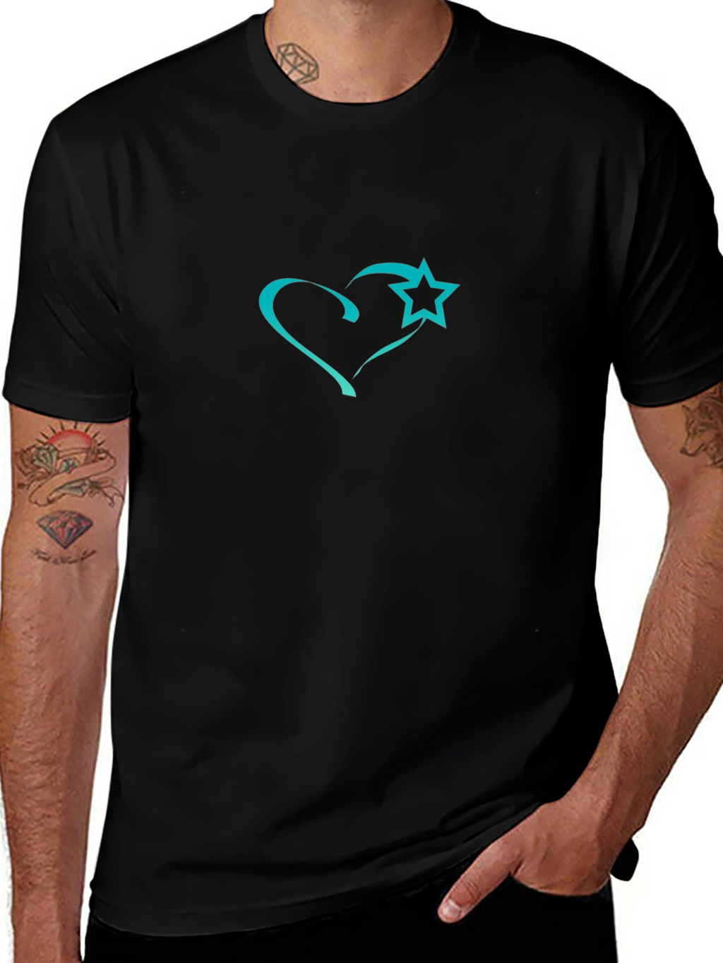 Heart and Star Graphic Black T-Shirt