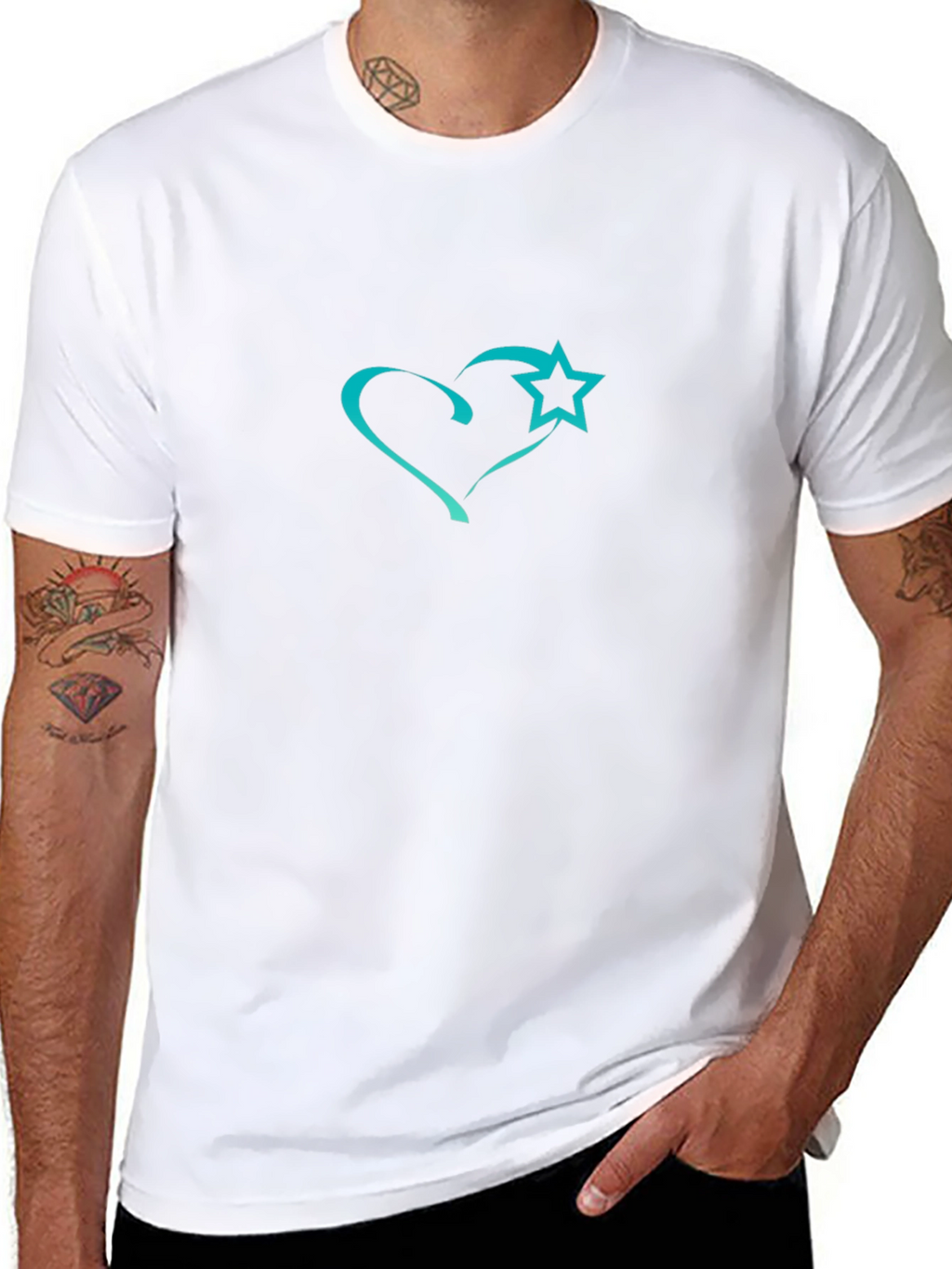 Heart and Star Graphic Black T-Shirt