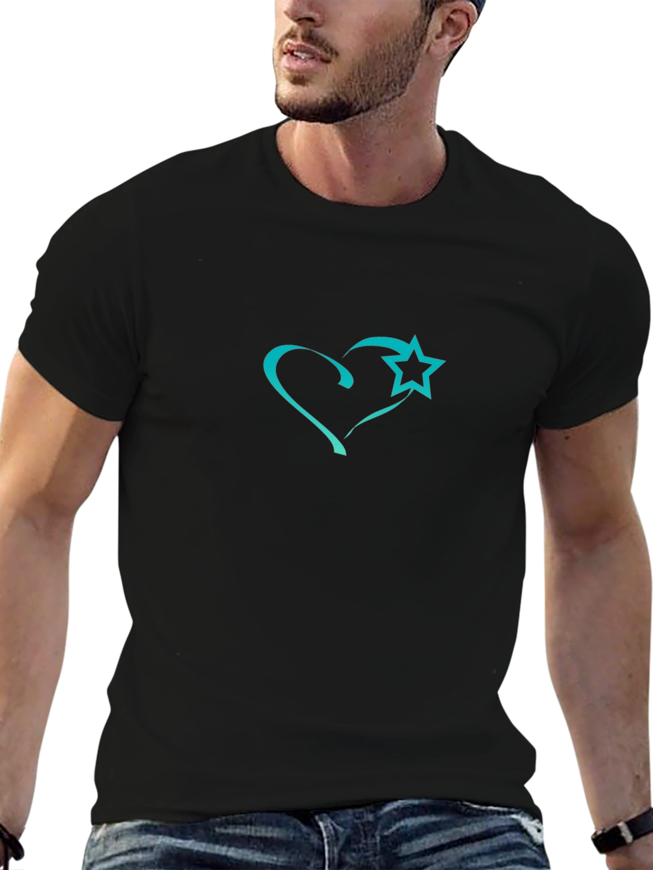 Heart and Star Graphic Black T-Shirt