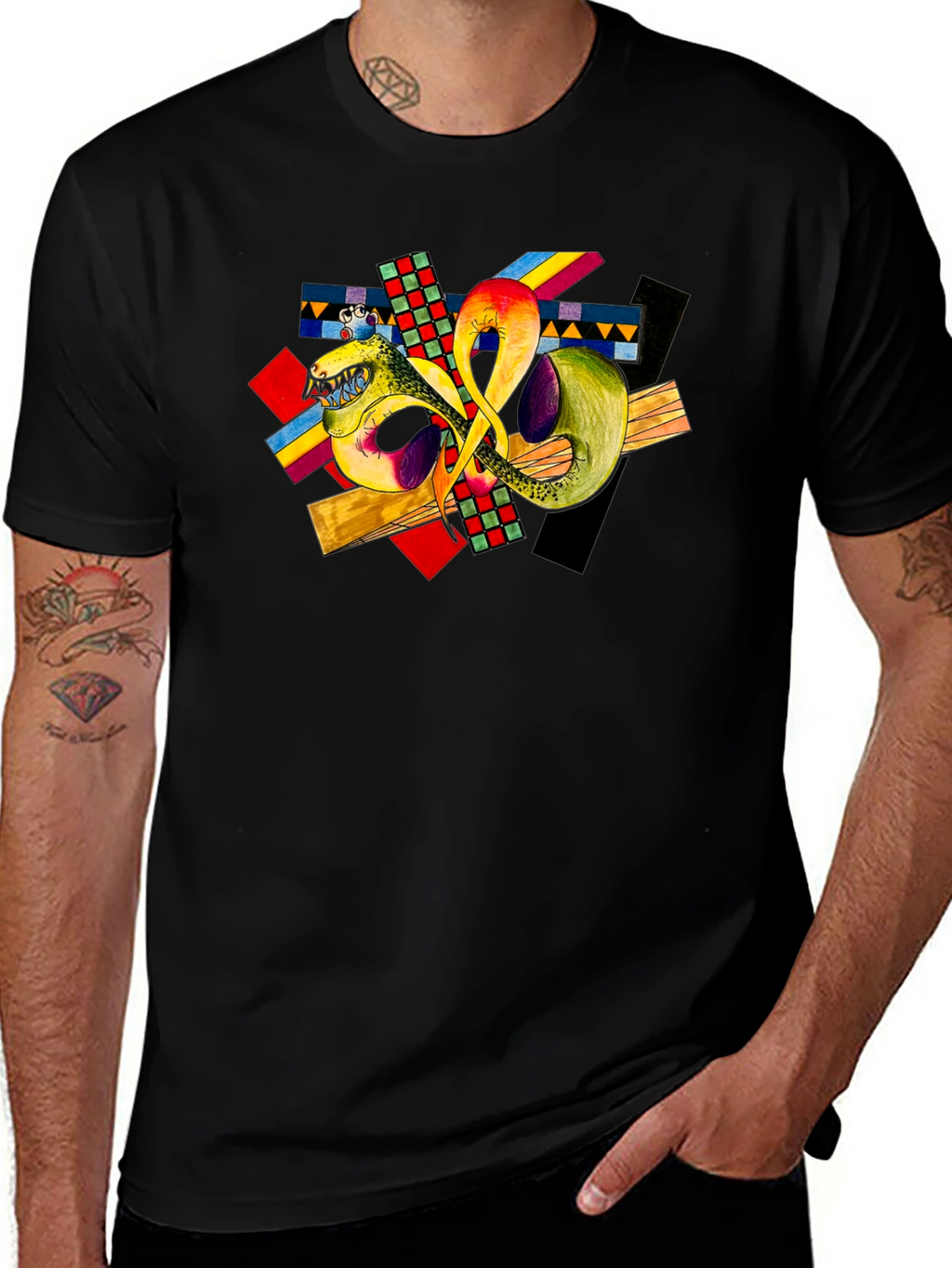 Abstract Art Graphic T-Shirt - Black