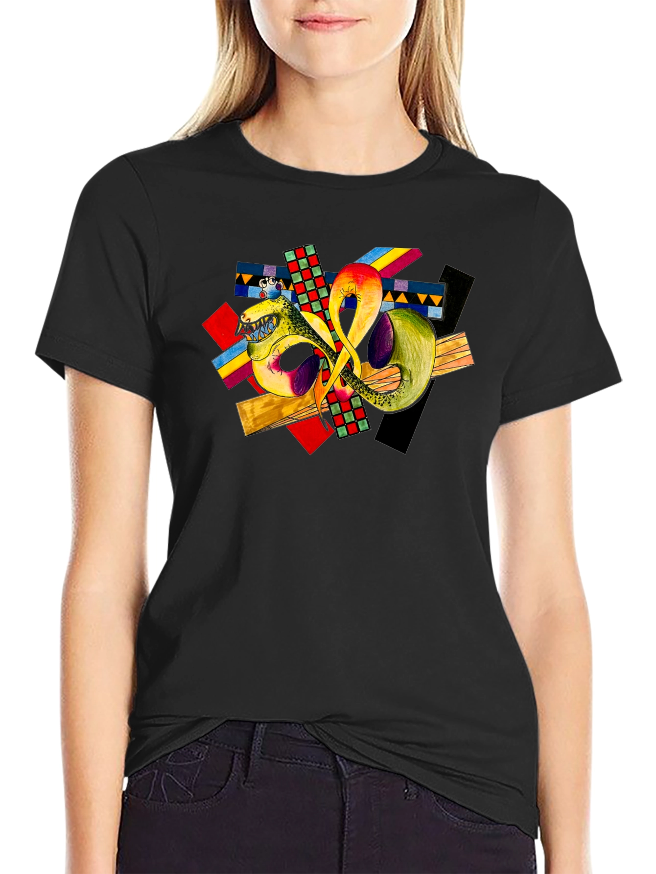 Abstract Art Graphic T-Shirt - Black