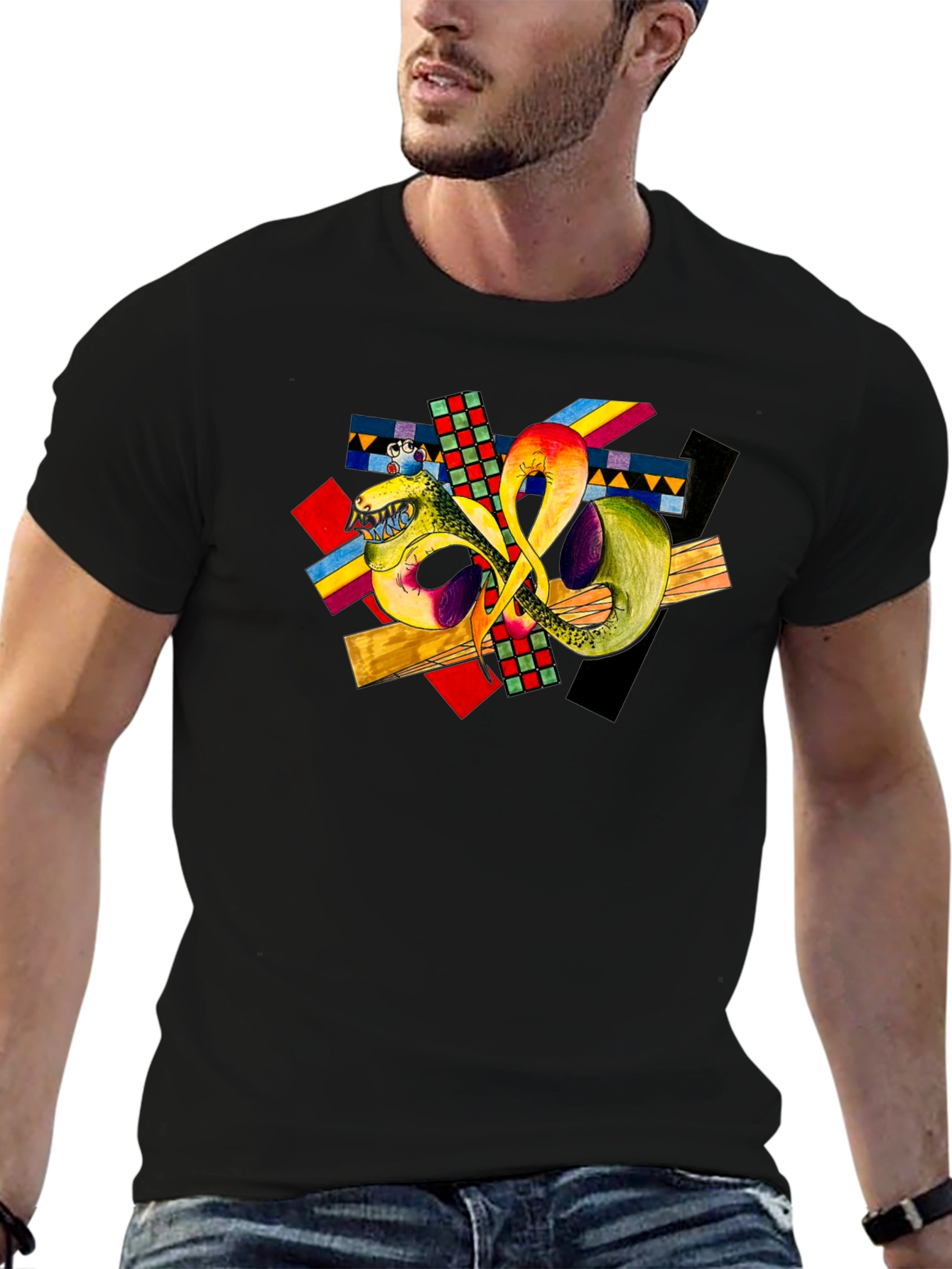 Abstract Art Graphic T-Shirt - Black