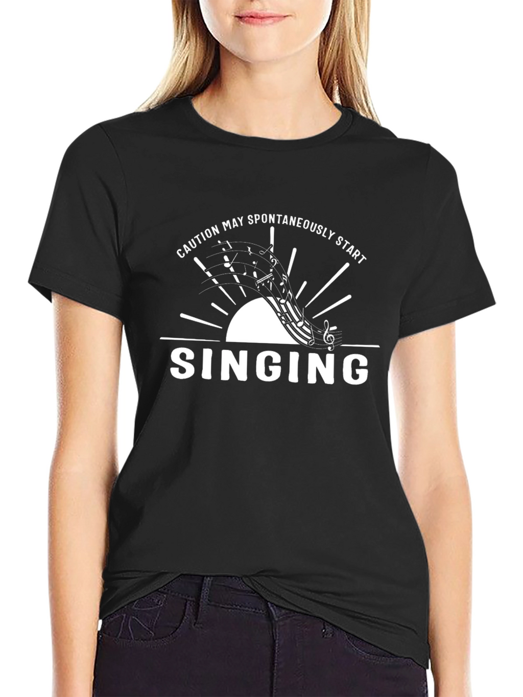 Caution May Spontaneously Start Singing Black T-Shirt