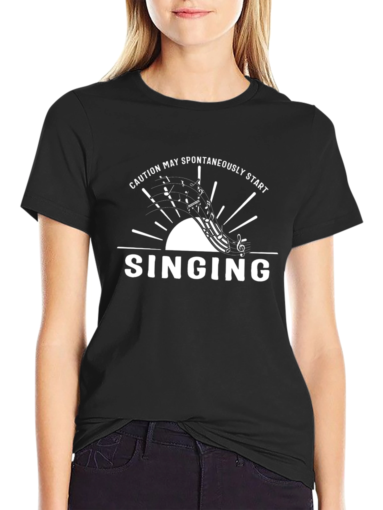 Caution May Spontaneously Start Singing Black T-Shirt
