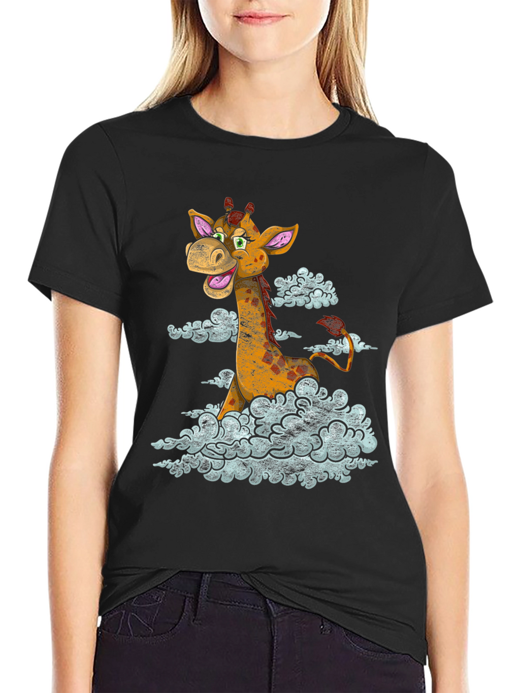 Giraffe in Clouds Graphic T-Shirt
