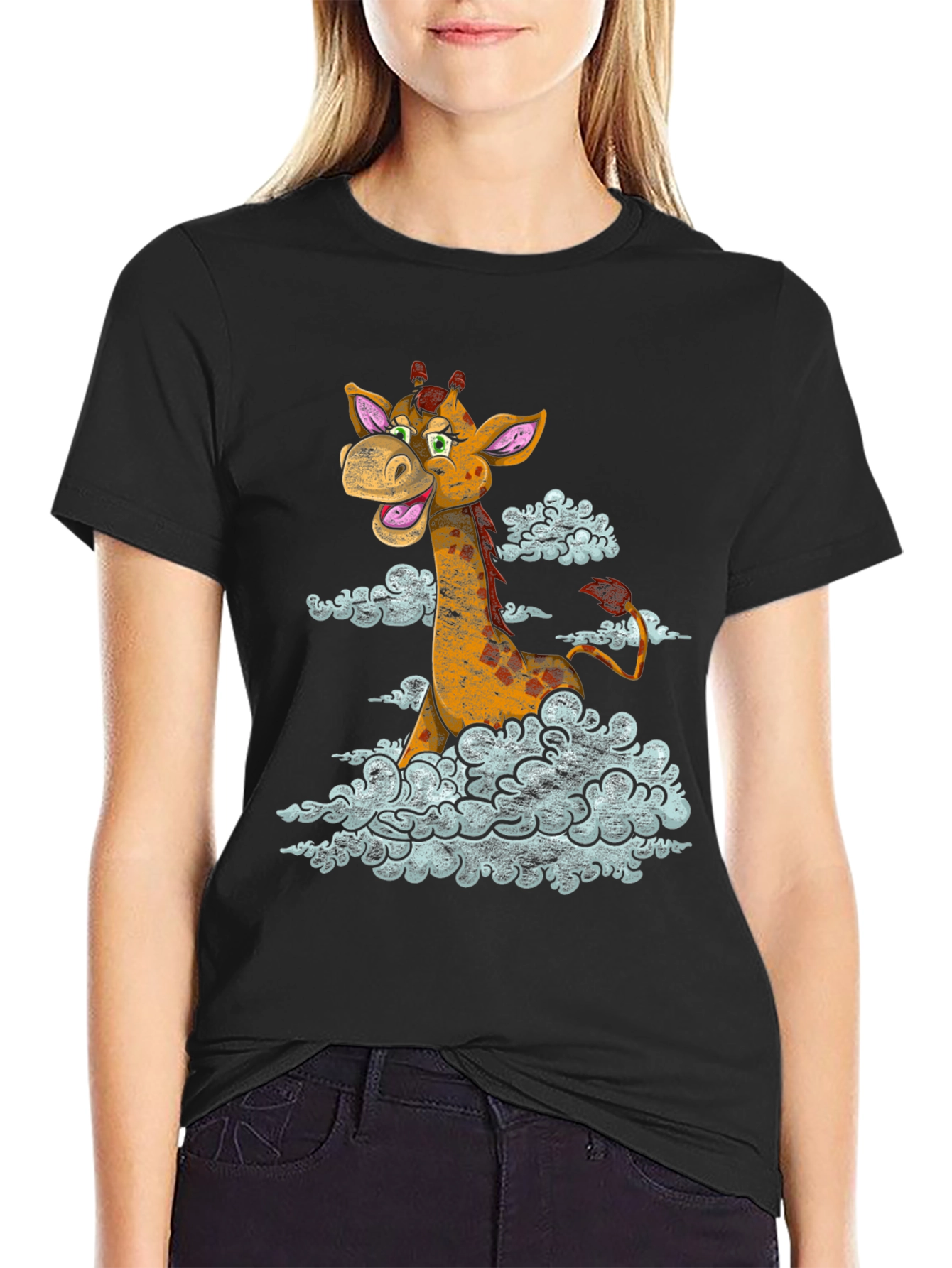 Giraffe in Clouds Graphic T-Shirt