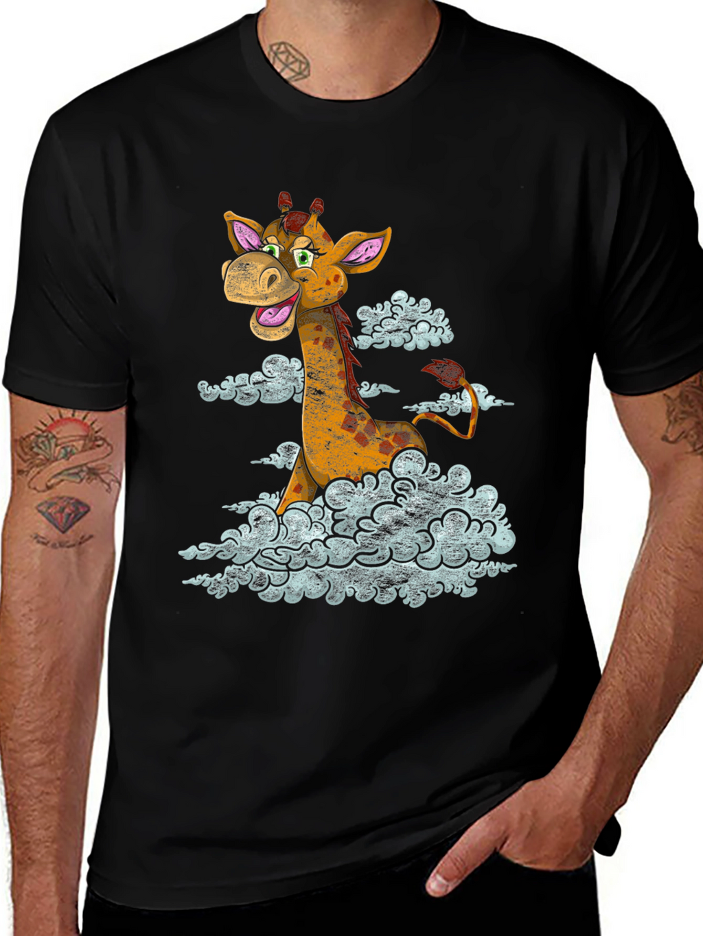 Giraffe in Clouds Graphic T-Shirt