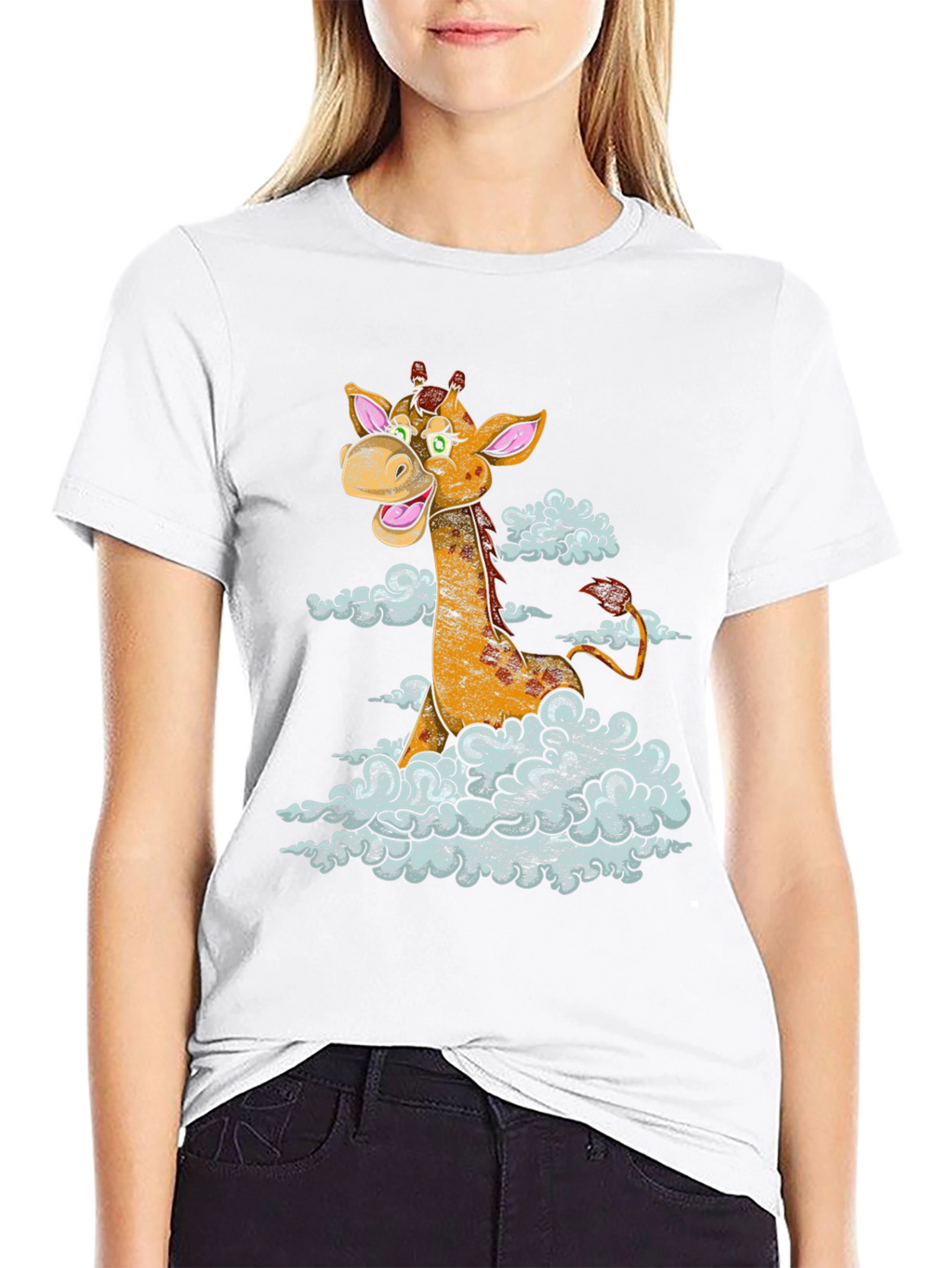 Giraffe in Clouds Graphic T-Shirt