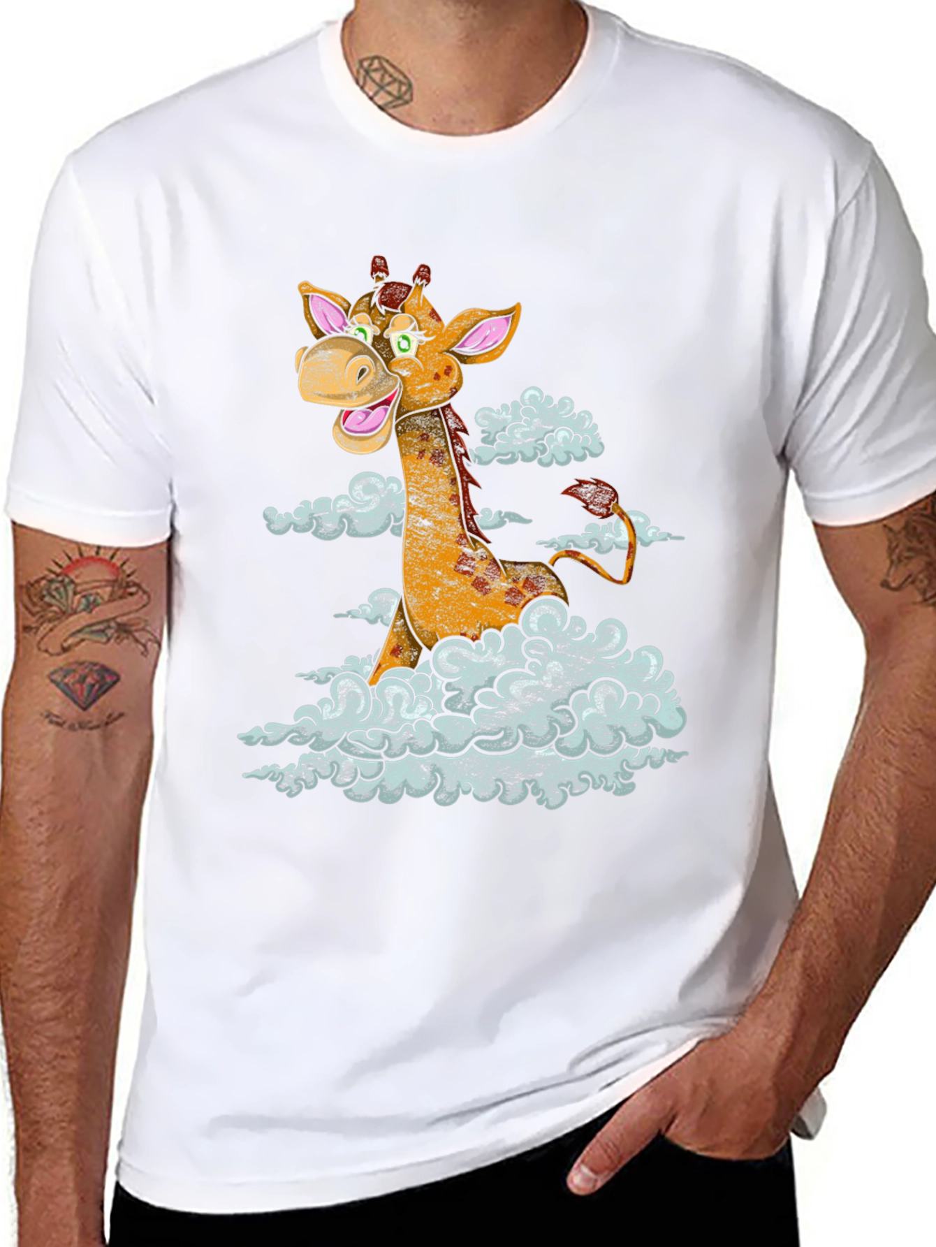 Giraffe in Clouds Graphic T-Shirt