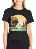 Nature Landscape Graphic Tee - Stylish Black T-Shirt