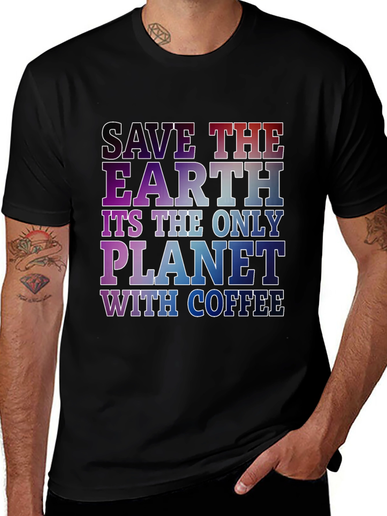 Save The Earth Coffee Planet Black T-Shirt