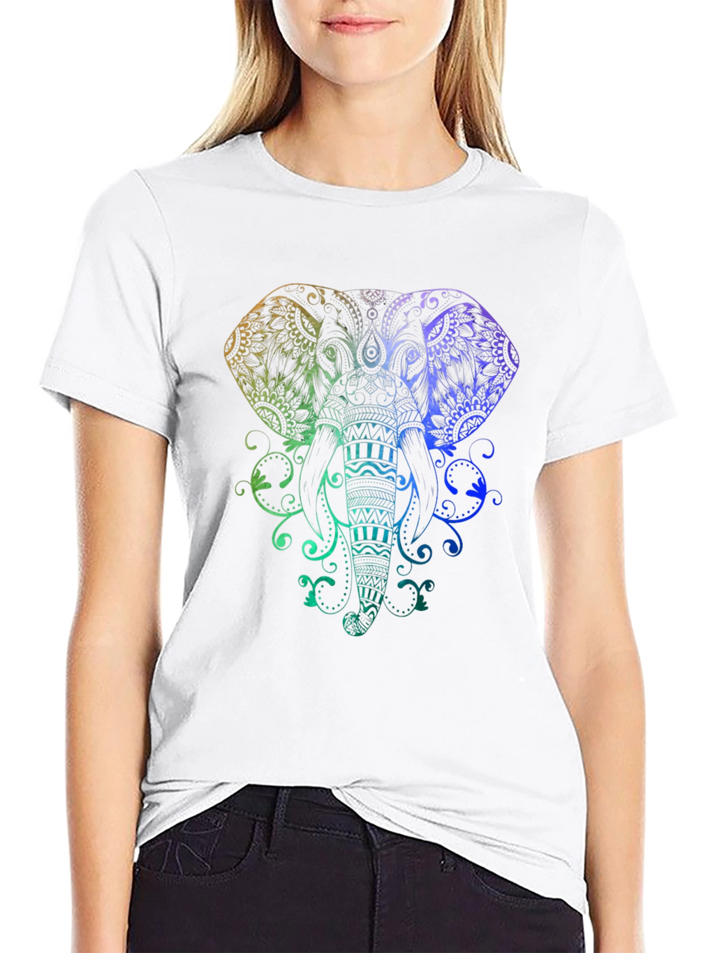 Elephant Mandala Graphic Tee - Black Cotton Shirt