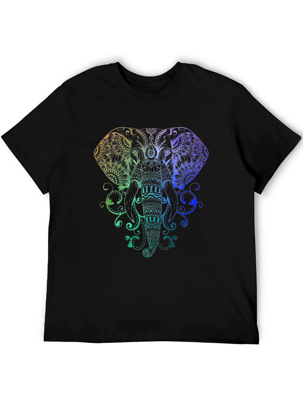 Elephant Mandala Graphic Tee - Black Cotton Shirt