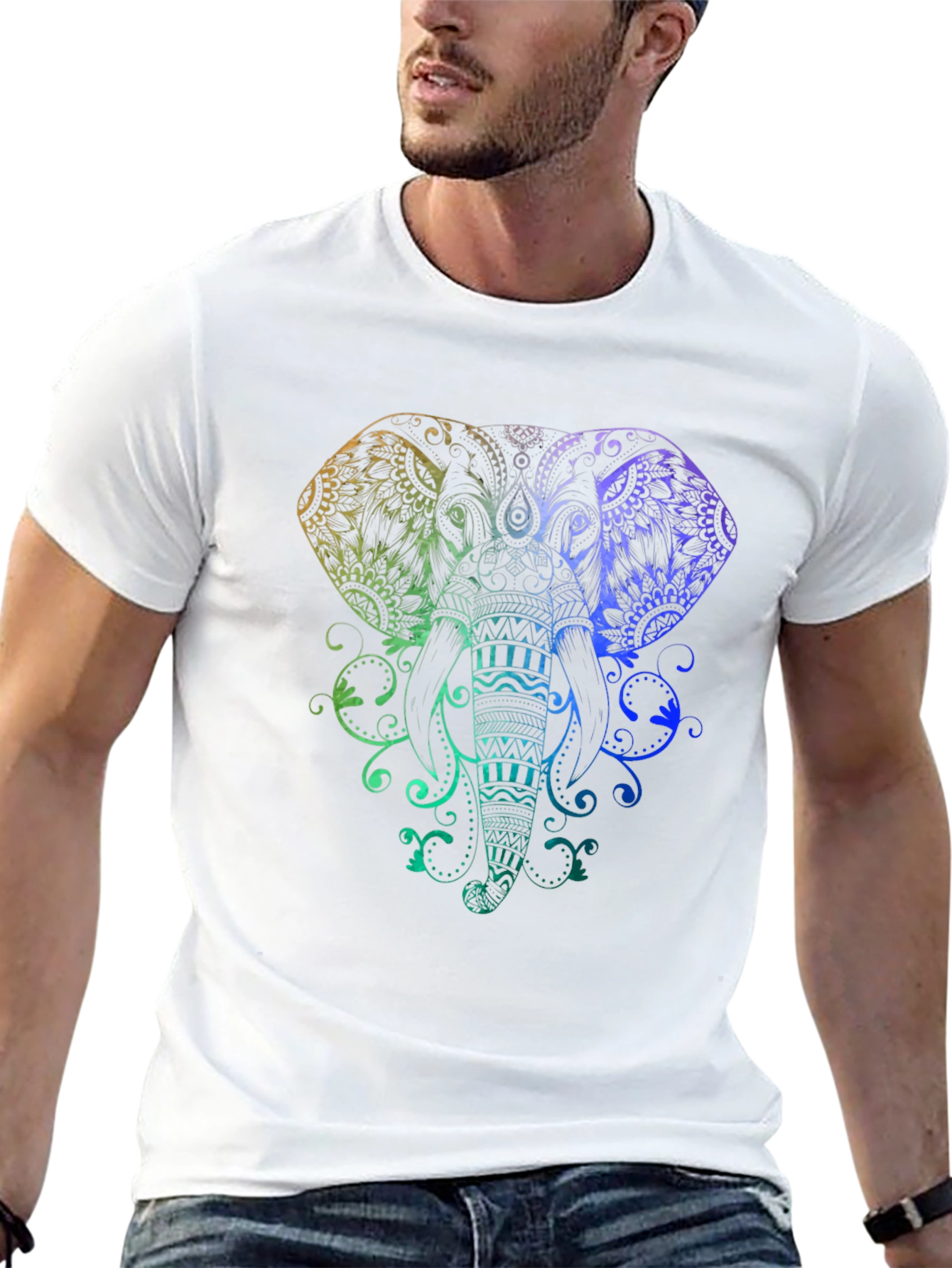 Elephant Mandala Graphic Tee - Black Cotton Shirt
